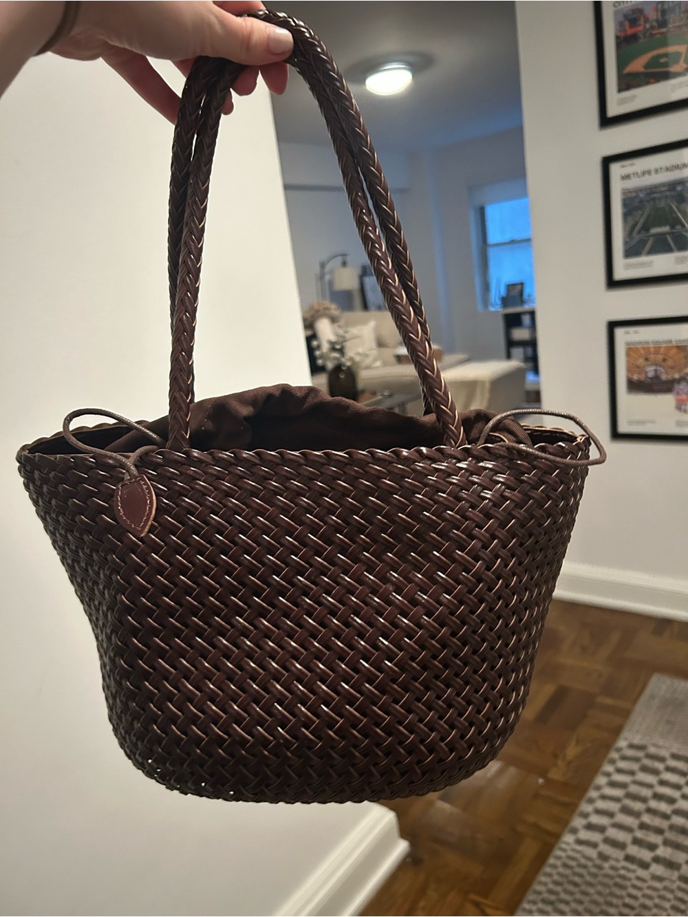 Brown Woven Shoulder Tote Bag - Women’s Braided Handbag